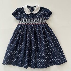 Carriage Boutique 3T Toddler Girl Navy Floral Smocked Dress White Collar